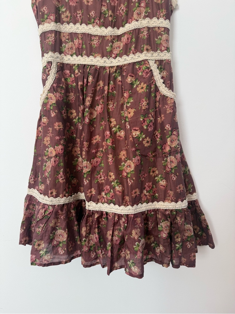 Prairie Floral Cottagecore Dress Size S Lace Trim Rose Print Boho Romantic - Picture 3 of 10